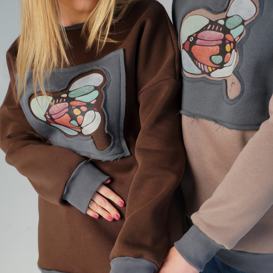 Dark Brown Unisex Sweaters "Fish"